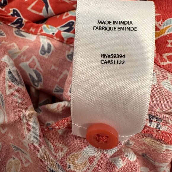 Beach Lunch Lounge Sleeveless Blouse Button Up Tied Waist Bird Pattern Womens XL - Picture 8 of 9